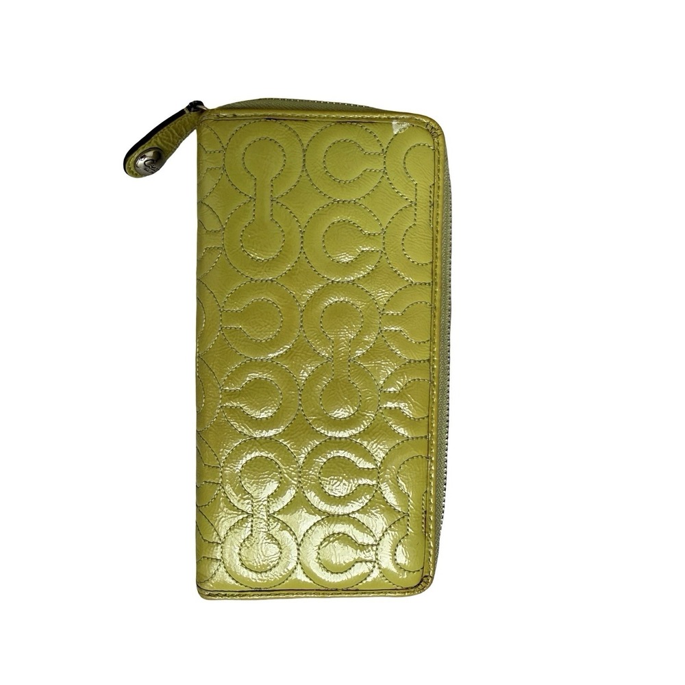 Coach Green Patent Leather Gramercy Quilted Logo zip around Wallet